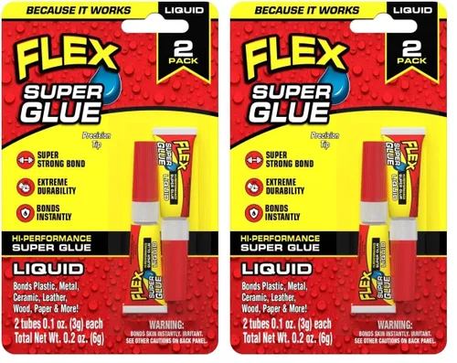 Vista 9 de Flex Super Glue Líquido, Botella de 20 Gramos, Pack de 2, Transparente, Enlace Instantáneo, Secado Rápido, Adhesivo de Cianoacrilatos, Punta