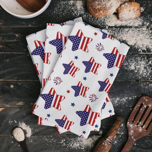 Vista 2 de Toallas de cocina patrióticas del 4 de julio, paños de limpieza de microfibra con estrella de la bandera americana, toallas de cocina, baño, toallas