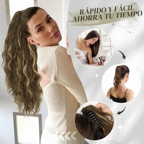 Vista 4 de BARSDAR Extensión de Cola de Caballo Marrón - Extensiones de Cola de Caballo con Pinza de 18 Pulgadas para Mujeres - Extensiones de Cabello Mezcla