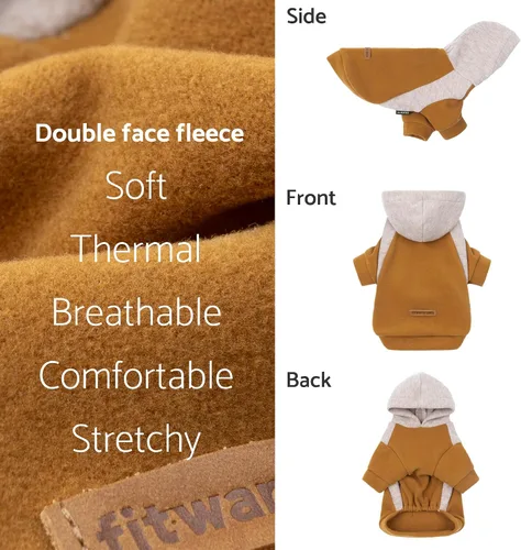 Vista 5 de Fitwarm - Sudadera con capucha para perros con bloques de color, ropa de invierno para perros pequeños niño niña, sudadera con capucha ligera