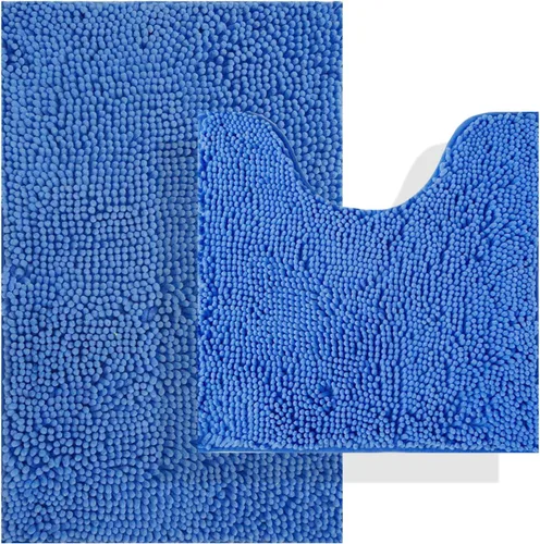 Vista 15 de Juegos de alfombras de baño de 2 piezas, alfombra de baño de felpilla extra suave ultra absorbente, alfombra de baño con base antideslizante de PVC