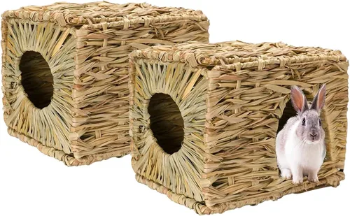 Vista 9 de Tfwadmx Rabbit Grass House - Cama de heno tejida a mano natural de hierba marina, juguete de cabaña escondida para conejito, hámster, conejillo
