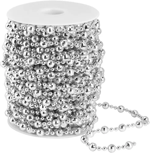 Vista 6 de LIZEALUCKY Perlas artificiales de 65.6 ft, guirnalda de cuentas de plata, árbol de Navidad, cortinas de boda, decoración de bricolaje, suministros