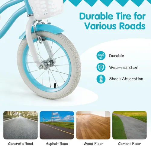 Vista 4 de HONEY JOY Bicicleta para niños de 12, 14, 16, 18, 20 pulgadas, con ruedas de entrenamiento, freno de mano y freno de posavasos, cadena totalmente