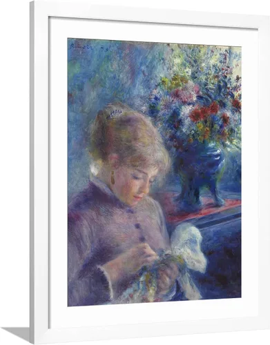 Vista 6 de ART.COM Impresiones artísticas enmarcadas para pared, costura de mujer joven, 1879 por Pierre Auguste Renoir, decoración figurativa, 12 x 16 Marco