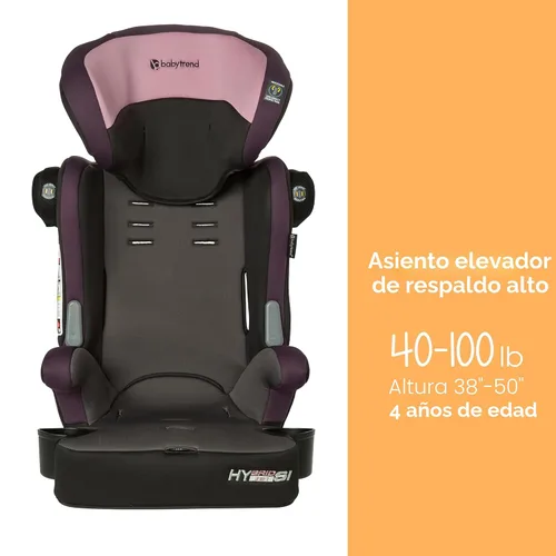 Vista 5 de Baby Trend Hybrid SI 3 en 1 - Asiento de coche con refuerzo de combinación con protección contra impactos laterales, Dash Orchid