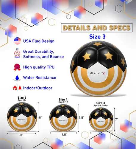 Vista 2 de Balón de fútbol dorado con la bandera de Estados Unidos – Pelota oficial de primera calidad con estrellas doradas, pelota de fútbol deportiva