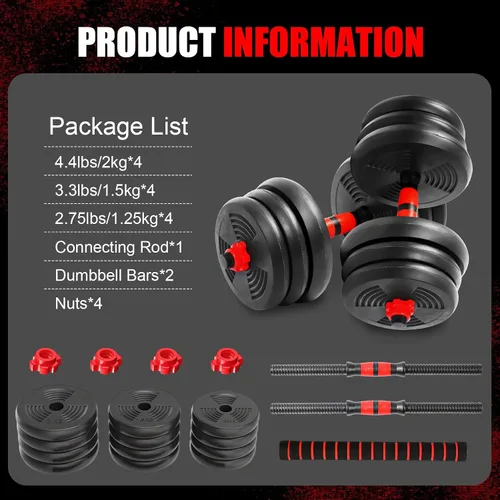 Vista 7 de Adjustable Dumbbells Set, Upgrade Free Weight Set with Connecting Rod, 3 in 1 Dumbbell Set Used as Dumbbells, Barbell, Push Up Stand, Fitness Negro