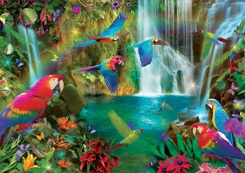 Vista 2 de Educa - Loros tropicales - Rompecabezas de 1000 piezas - Pegamento para rompecabezas incluido - La imagen completa mide 26.8 x 18.9 pulgadas - A