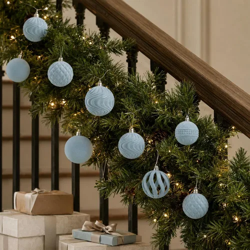 Vista 6 de 36 adornos de terciopelo para árbol de Navidad, juego de adornos de Navidad Azul polvo