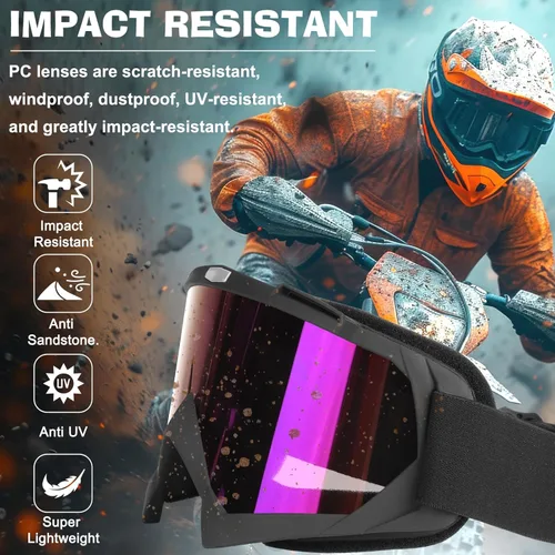 Vista 3 de Gafas de Motocicleta, Gafas para Moto de Tierra ATV Todoterreno Motocross Protectoras, Casco de UTV para Adultos, Jóvenes y Niños