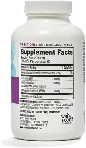 Vista 3 de 365 by Whole Foods Market, Glucosamina condroitina extra fuerte y MSM, apoya articulaciones saludables, 120 tabletas