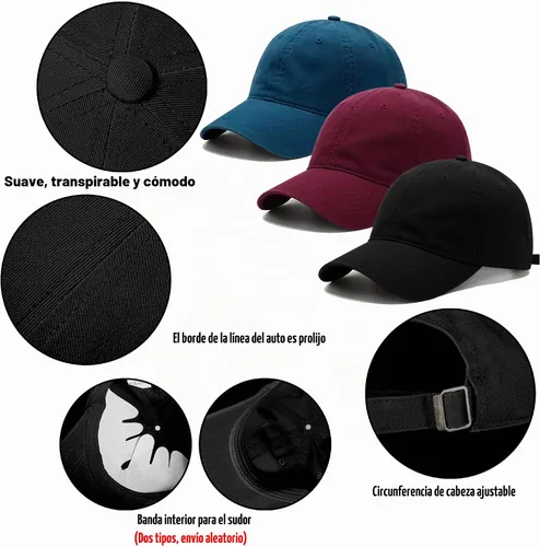 Vista 3 de Paquete de 3 gorras de béisbol vintage lavadas lisas de algodón de sarga ajustable a granel de perfil bajo clásico para hombres/mujeres