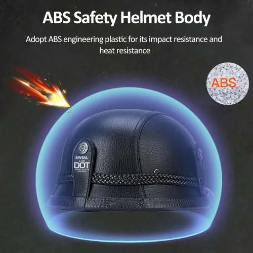 Vista 2 de Casco de motocicleta de cuero alemán SWSAL de cara media, 100% aprobado por DOT/ECE, casco de media carátula con gafas, casco retro de cara abierta