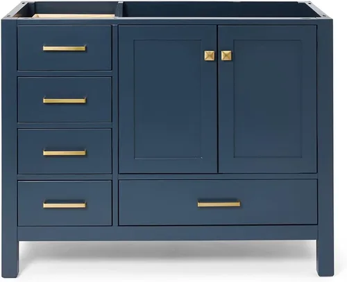 Vista 77 de ARIEL Cambridge Mueble base de tocador de baño de 36 pulgadas, madera maciza, 2 puertas de cierre suave, 5 cajones de cola de milano, roble marrón