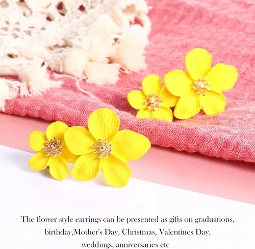 Vista 3 de 7 pares de aretes bohemios de flor para mujer, aretes de margarita en forma de flor con brote dorado