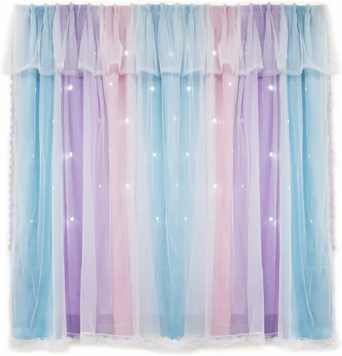 Vista 9 de Cortinas autoadhesivas para ventana de dormitorio, sin varilla, con recorte adhesivo, cortinas de estrellas para habitación de niñas, guardería