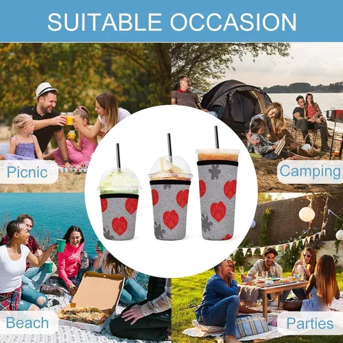 Vista 8 de Bluebird And Flowers Dog Claw Love Reusable Insulated Neoprene Iced Coffee Cup Sleeves 3 Sizes Diving Material Cup Durable Beverage Covers for Cold