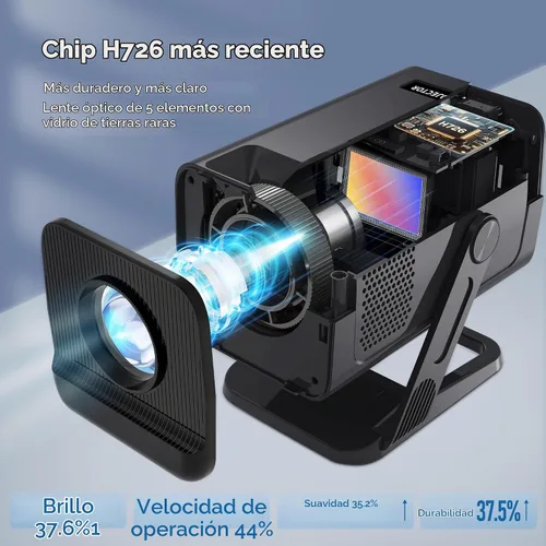 Vista 3 de Mini proyector para dormitorio con WiFi y Bluetooth bidireccional 1080P 4K soporte inteligente Android TV OS Aplicaciones integradas Keystone