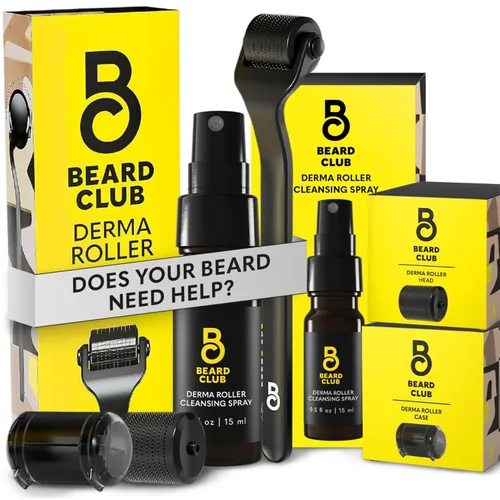 Vista 14 de The Beard Club Premium Derma Roller y Aceite para el Crecimiento de Barba - Rodillo de microagujas con 540 microagujas de titanio para la cara