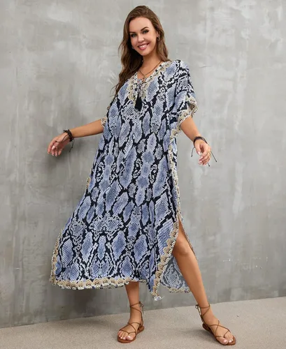 Vista 5 de Vestido de caftán de mariposa venck para cubrir el traje de baño de manga larga y ajuste holgado