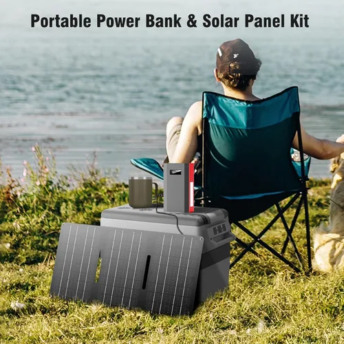 Vista 2 de Banco de energía solar con salida de CA 110 V 65 W, 100 W, USB C de 100 W, batería de carga rápida con panel de cargador solar de 30 W, plegable
