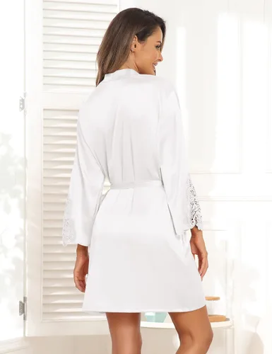 Vista 4 de Kidlove Batas de satén para mujer, manga 34, de encaje, para novia, damas de honor, ropa de dormir de boda