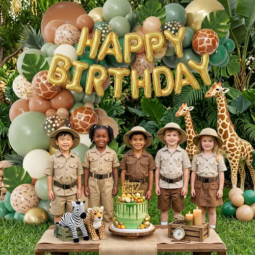 Vista 5 de Globos de color verde salvia marrón, paquete de 60 globos con estampado Verde Marrón Oro
