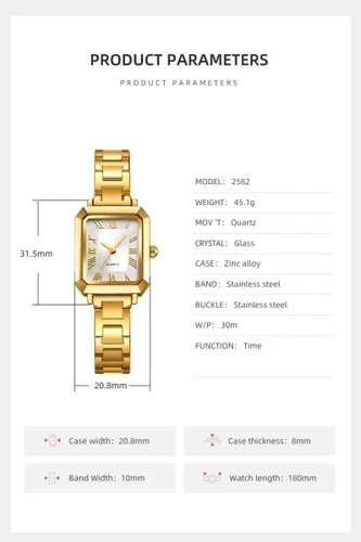 Vista 5 de BESTKANG Reloj de pulsera pequeño rectangular para mujer, reloj de cuarzo clásico, esfera de números romanos 30M, impermeable, correa de acero