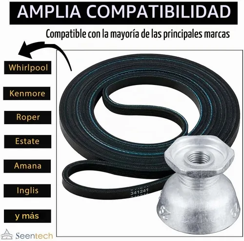 Vista 2 de Seentech 341241 Correa de secadora y polea de motor 8066184 - Compatible para secadoras Whirlpool, Kenmore – Reemplace
