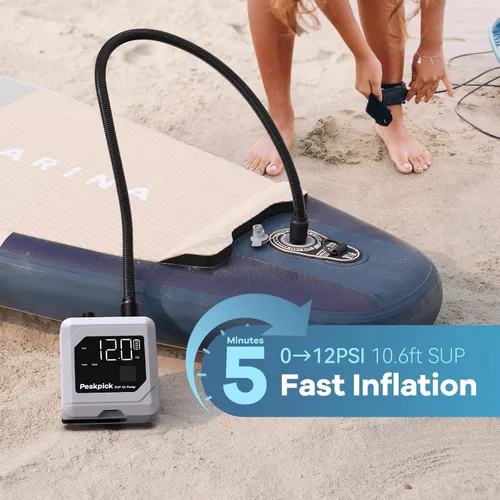 Vista 2 de 20PSI Electric Paddle Board Pump, Rechargeable Battery-Powered, Intelligent Dual Stage Inflation & Deflation, Auto-Off SUP Air Pump for Stand Up