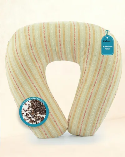 Vista 12 de Almohada de cuello de trigo sarraceno con funda de almohada de doble capa, almohadas ajustables firmes en forma de U, transpirables para un sueño