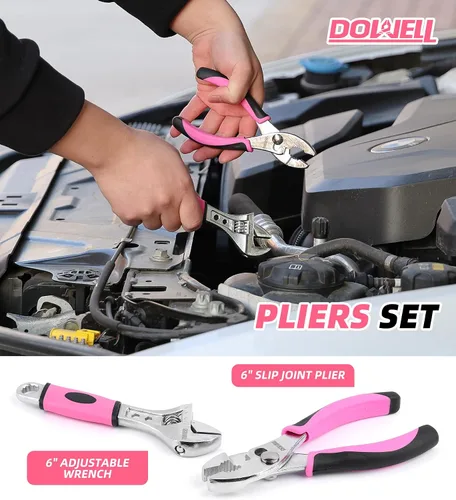 Vista 4 de DOWELL Kit de herramientas rosa de 140 piezas para mujeres, niñas, damas, juego de herramientas para el hogar con bolsa de herramientas de 14