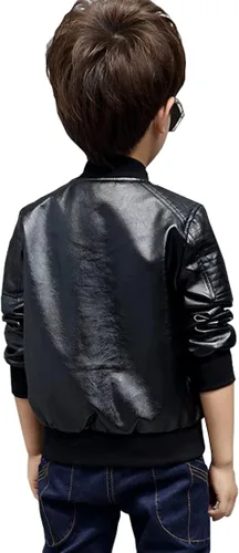 Vista 2 de Chaquetas de abrigo para niños, chaqueta de piel sintética para niños, abrigo con cremallera de piel sintética para niños