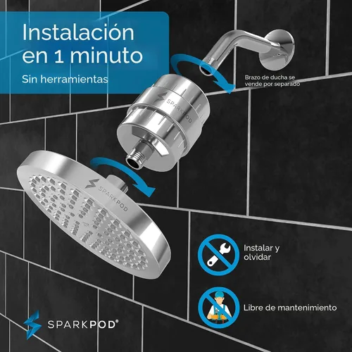 Vista 5 de SparkPod Juego de cabezal de ducha filtrado de lujo de 23 etapas, reduce el cloro y los metales pesados, filtro de cabezal de ducha de alta presión