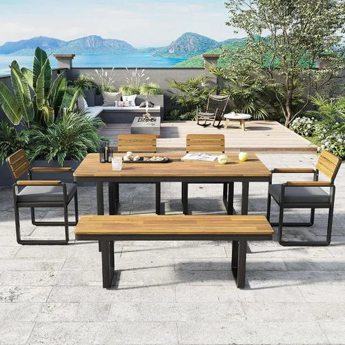 Vista 10 de Quarte Moderno juego de comedor de patio al aire libre de 5 piezas, juego de barra de mimbre de ratán de polietileno para jardín, 4 sillas de altura