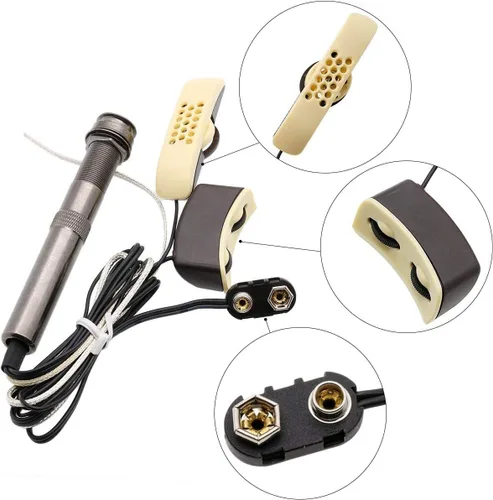 Vista 3 de Rocket A-201, micrófono profesional Piezo, ecualizador de guitarra, amplificador profesional. afinador con control de tono y volumen, with microphone