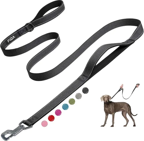 Vista 27 de Fida Correa resistente de 4 pies para perro con 2 cómodas asas acolchadas, asa de tráfico y gancho avanzado de fácil presión, correa reflectante