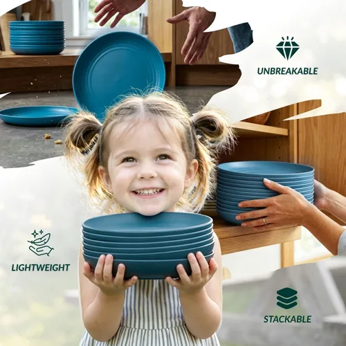 Vista 6 de Homienly Party Plates 12 PCS Wheat Straw Deep Plates 9 Inch Plastic Plates Alternative for Salad,Pizza,Hamburger,Unbreakable Kitchen Plates for
