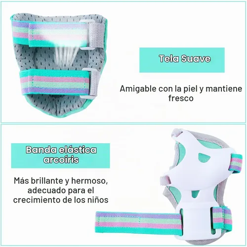 Vista 5 de FIODAY Rodilleras para niños, rodilleras y coderas, protectores de muñeca, juego de equipo de protección ajustable para niñas y niños, patinaje
