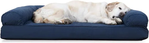 Vista 16 de Furhaven Sofá cama ortopédico para perro, sofá de espuma viscoelástica con refuerzos, felpa texturizada y funda resistente al agua, funda lavable