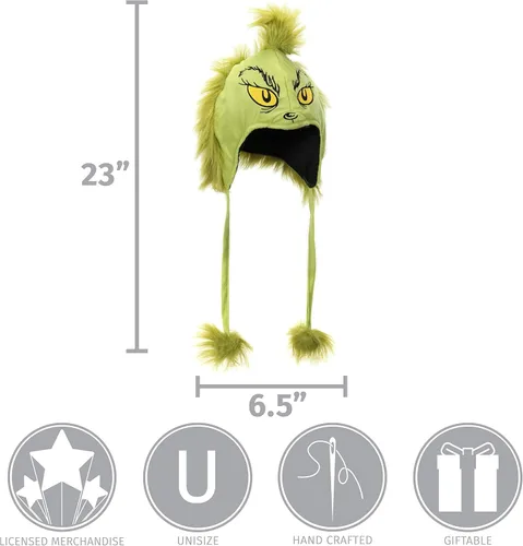 Vista 4 de Dr Seuss The Grinch Plush Costume Hoodie Hat for Adults and Teens