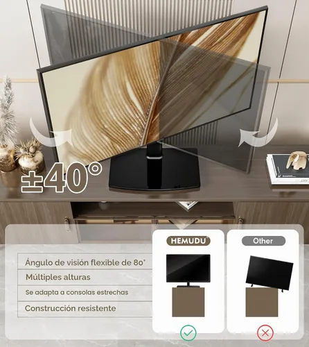 Vista 3 de Soporte universal giratorio/de mesa para TV de 27 a 60 pulgadas con giro de 80 grados, base de vidrio templado resistente de 4 niveles de altura