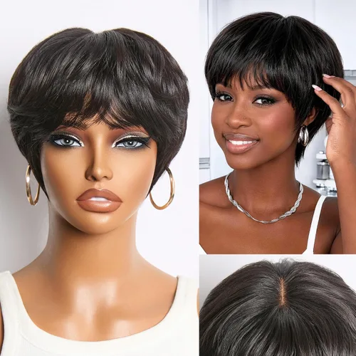 Vista 13 de Luvme Hair Ultra Confortable, de Colocación Rápida y Fácil, Corte Pixie Corto con Flequillo de 12.7 cm, con Tapa de Algodón Amistosa con la Piel