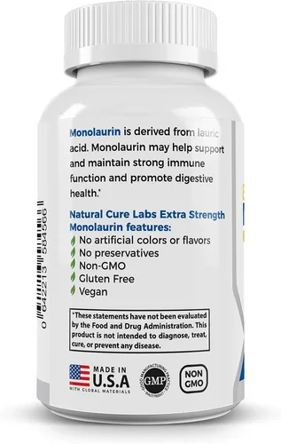 Vista 9 de Natural Cure Labs Monolaurina extra fuerte 800mg, 100 cápsulas, 33% más
