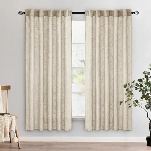 Vista 130 de MIULEE - Cortinas semitraslúcidas suaves y gruesas con textura de lino para cocina y ventana de baño, con trabilla trasera y bolsillo para Blanco