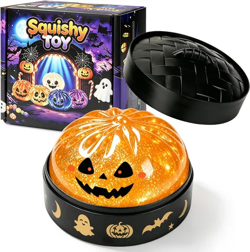 Vista 2 de Halloween Themed Squishy Dumpling Toy with Gift Box, Giant Spooky Face Squishy Dumpling, Stretchable Squeeze Stress Ball Fidget Sensory Toy for