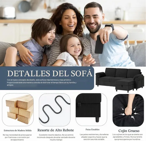 Vista 7 de Sofá modular para sala de estar, sofás seccionales de 79 pulgadas con otomana, sofá en forma de L con reposabrazos bolsillo lateral de Gris
