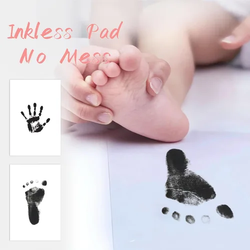 Vista 5 de Kit de huellas de bebé sin tinta, 3 almohadillas negras de impresión sin tinta de secado instantáneo + 6 tarjetas de impresión, kit de huellas