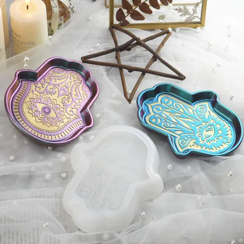 Vista 7 de iSuperb 2 moldes de resina de mano Hamsa, moldes de bandeja de almacenamiento de Fátima, moldes de silicona para moldes de fundición epoxi